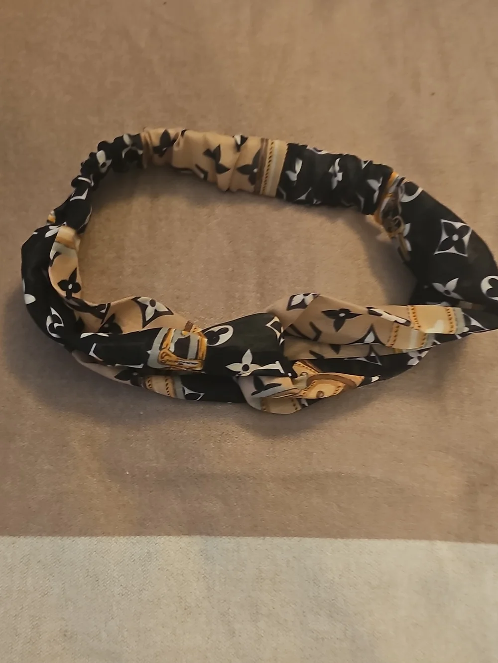 Black & Beige LV Patterned Knotted Headband